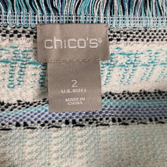 NEW Chico's Size 2 US L Cotton Sweater Jacket 3/4 Sleeve Lightweight Blue White - Picture 9 of 12